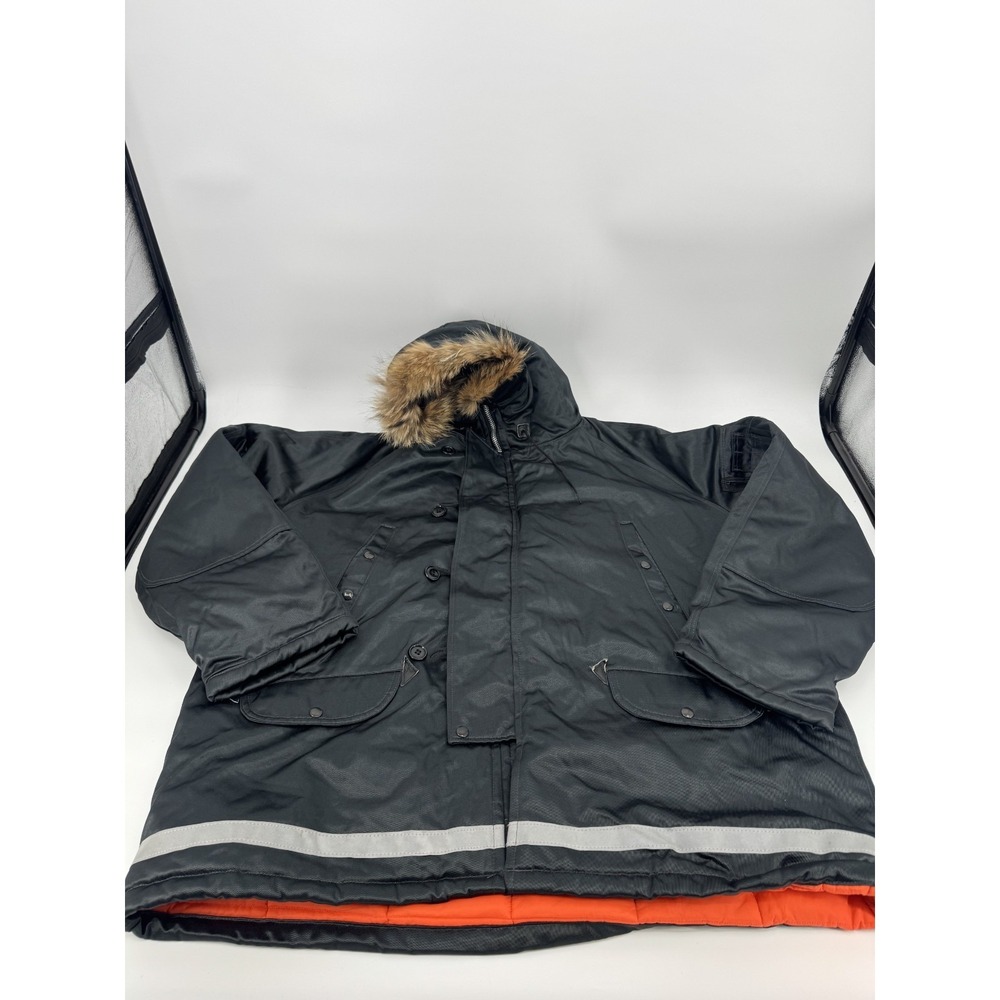 Vintage Golden Fleece Heavy Duty Parka Mens 3XL Black Faux Fur Hooded Full Zip